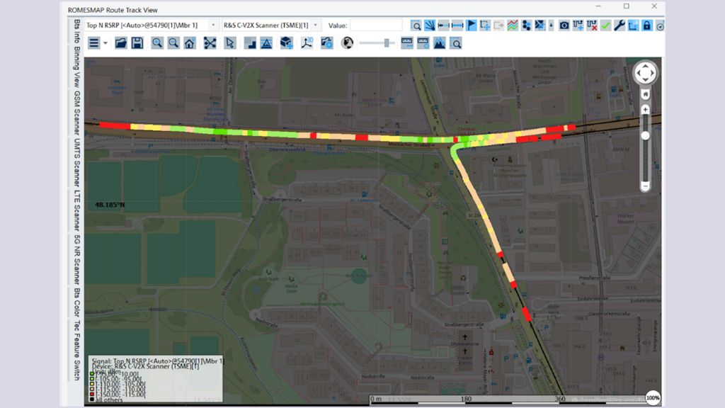 Figure 3: Sample coverage map for two RSUs in a field trial in Munich Figure 3: Sample coverage map for two RSUs in a field trial in Munich