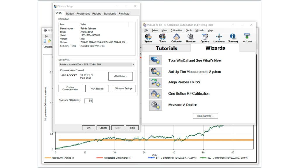 R&S®ZNA43 selected as VNA in FormFactor WinCal XE software.