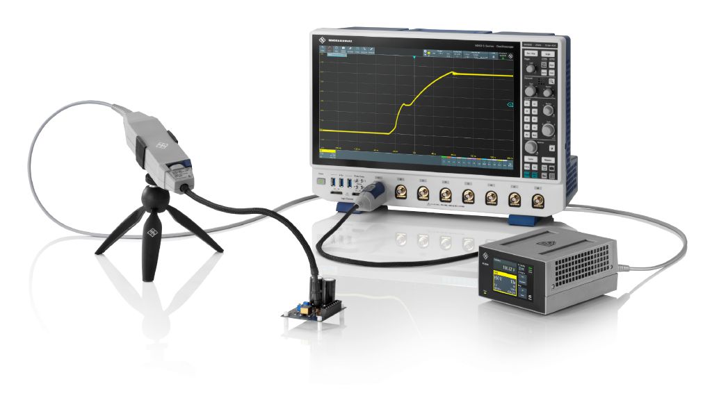 R&S RT-ZISO isolated probing system used together with MXO 5 oscilloscope.