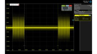 Fig. 4: Using cursors to measure the chirp sequence and off-time. Fig. 4: Using cursors to measure the chirp sequence and off-time.