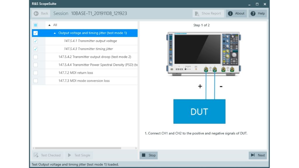 Fig. 1: A graphic wizard guides you through the test cases