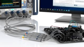 R&S®RTP high-performance oscilloscope with high-speed modular probes connected to the DDR memory interface for signal integrity debugging and verification