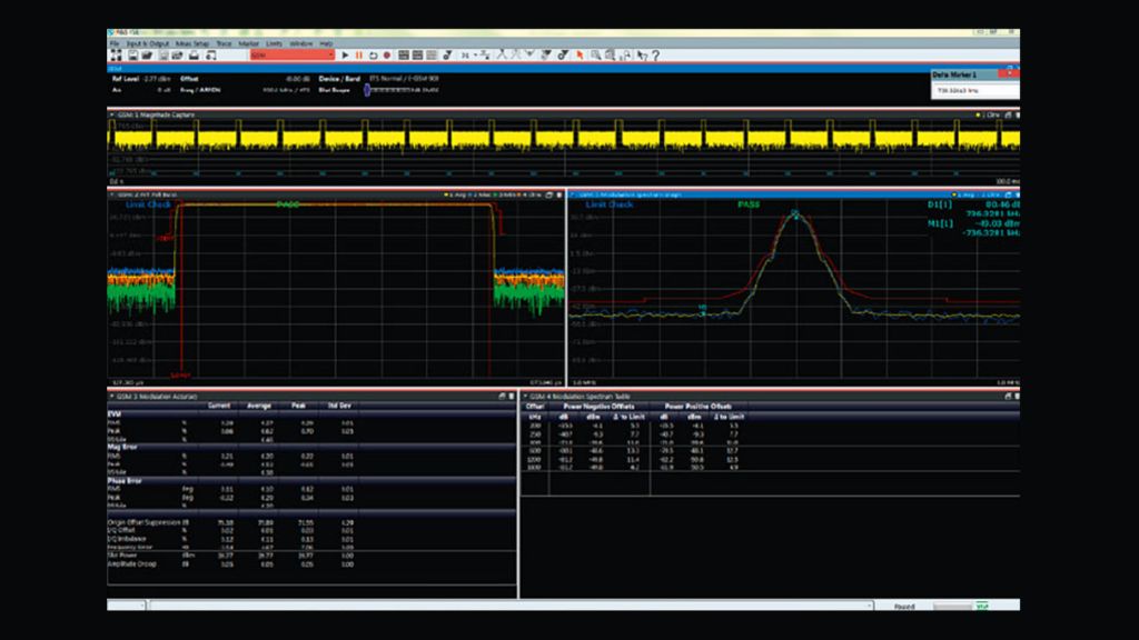 Conducted emission test with a mask defined in the spectrum.