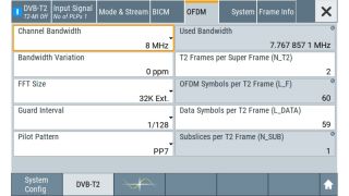 R&S®SMCV100BでのDVB-T2におけるパラメータ設定。 R&S®SMCV100BでのDVB-T2におけるパラメータ設定。
