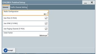 Predefined settings dialog Predefined settings dialog