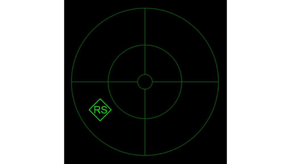 Fig. 5: RWR indication in aircraft at position 4. RWR threat display showing the detected emitter at the 8 o’clock position for the aircraft. The number indicates the type of emitter while the diamond marks it as the primary threat.