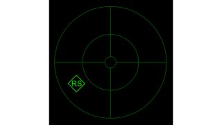 Fig. 5: Indicazione RWR nel velivolo in posizione 4. Indicazione di minaccia RWR che mostra l'emettitore rilevato nella posizione a ore 8 per il velivolo. Il numero indica il tipo di emettitore, mentre il rombo lo contrassegna come minaccia primaria.