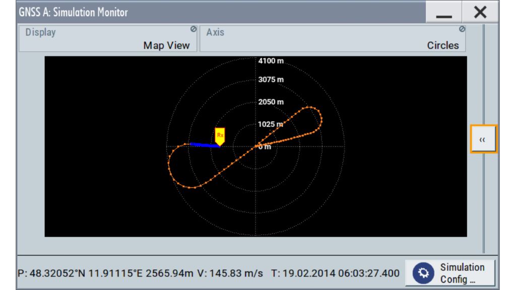 Interface utilisateur graphique du simulateur GNSS : visualisation de la trajectoire en temps réel.