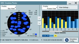 GNSS constellations and satellite power levels can be observed on the built-in simulation monitor. GNSS constellations and satellite power levels can be observed on the built-in simulation monitor.