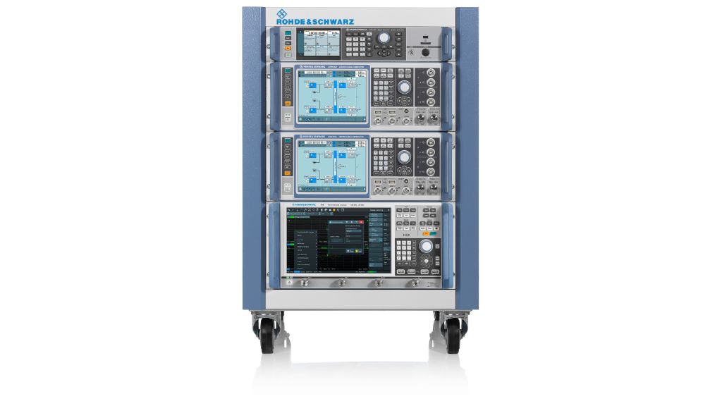 Four-channel radar test system with two R&S®SMW200A , one R&S®SMA100B and one R&S®ZNB