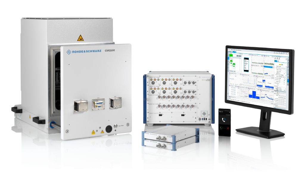 R&S®CMX500 5G radio communication tester: FR1/FR2 test setup for data throughput testing.