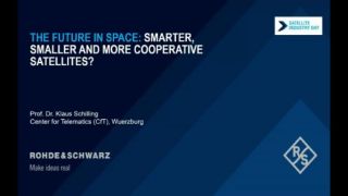 Title graphic of video "The future in space: Smarter, smaller and more cooperative satellites?" Title graphic of video "The future in space: Smarter, smaller and more cooperative satellites?"