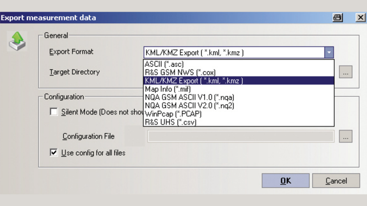 Simple data export with the R&S®ROMES export dialog.