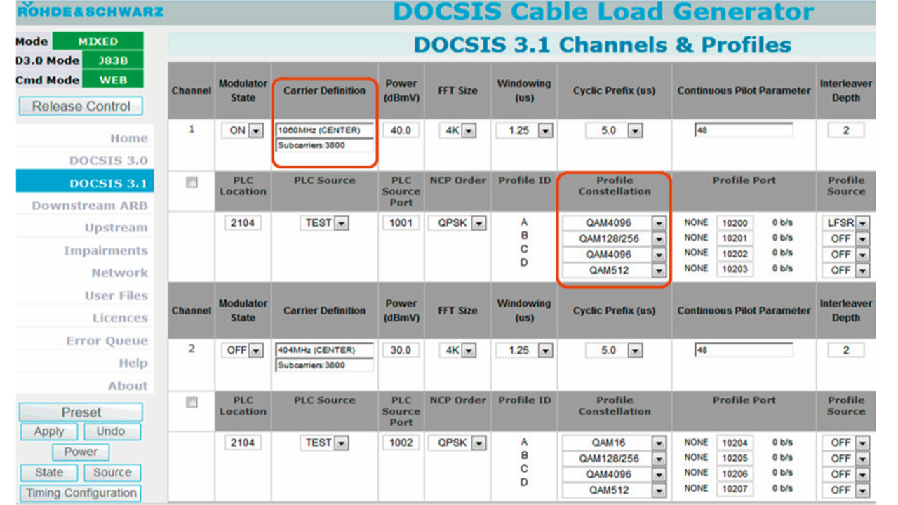 R&S®CLGD GUI for setting up DOCSIS 3.1 channels. R&S®CLGD GUI for setting up DOCSIS 3.1 channels.