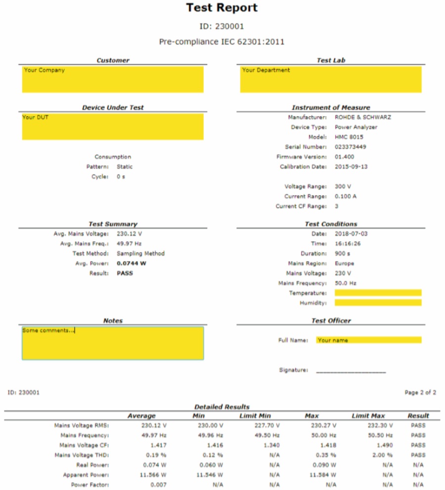 Measurement of standby power consumption in line with IEC 62301 and EN ...