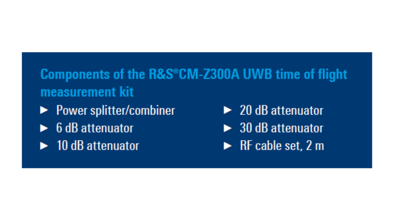 Содержимое комплекта R&S®CM-Z300A для измерения времени прохождения сигнала в устройствах сверхширокополосной связи