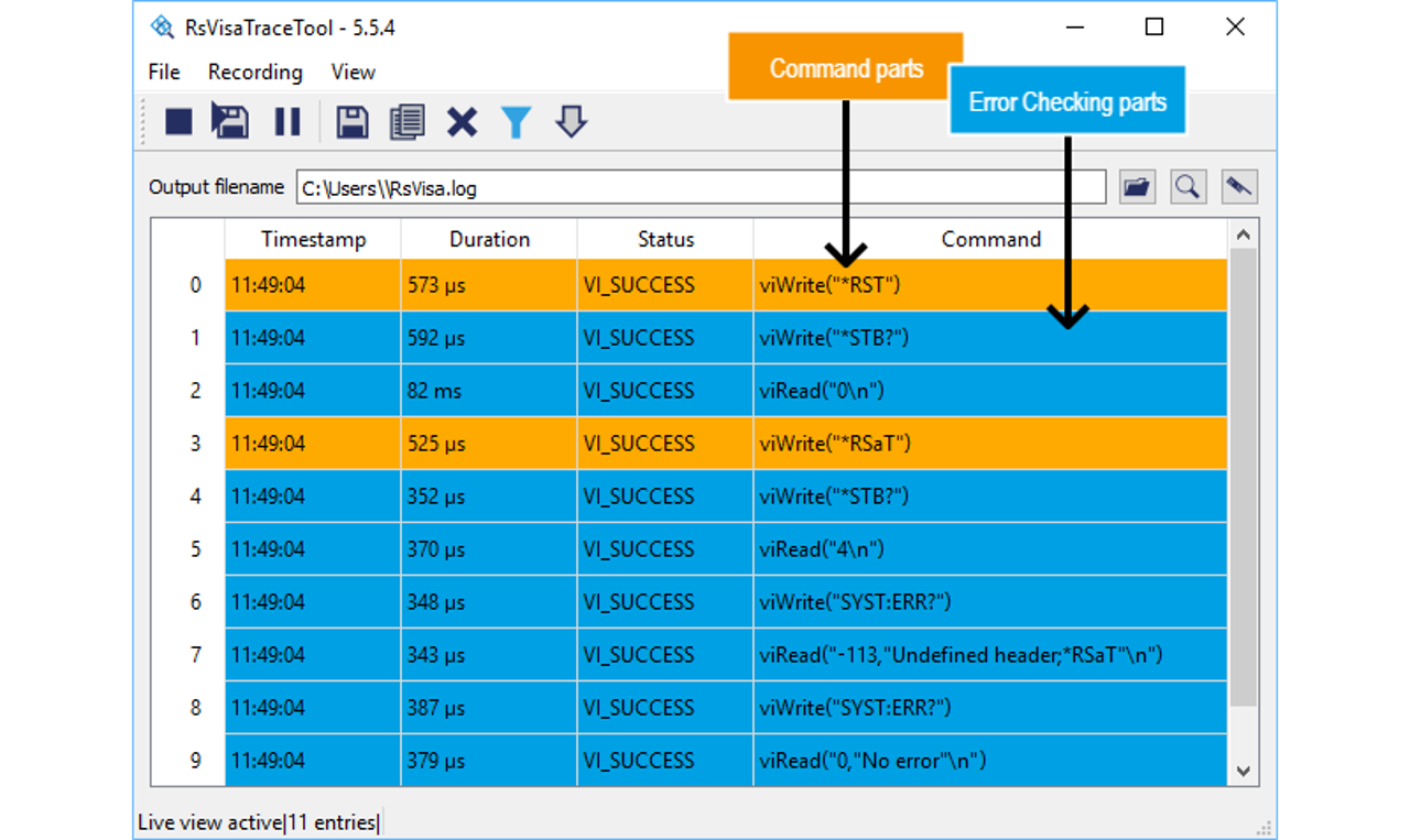 RsVisaTraceTool log with error checking